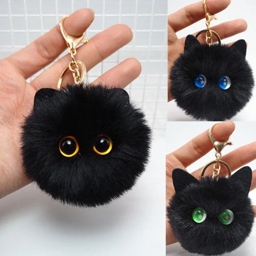 FIMAODZ Cute Black Cat Keychain Plush Toy Pendant for Gifts & Parties