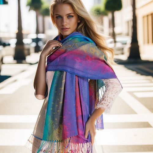 LMLAVEN Colourful Ethnic Jacquard Scarf - Warm Multifunctional Stole