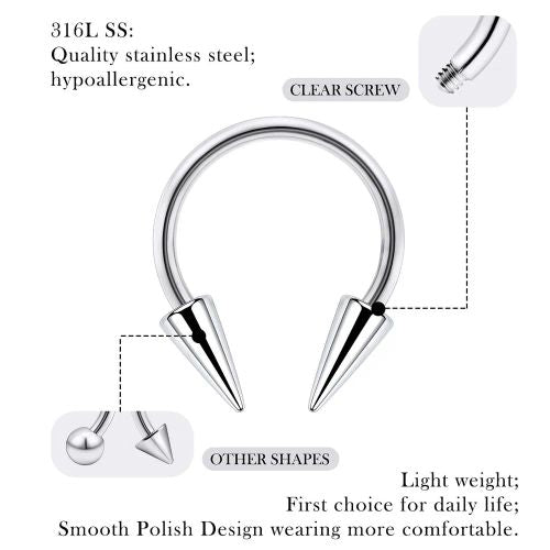 Spike Septum Rings - Fashionable Stainless Steel Snake Bite Lip Rings