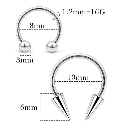 Spike Septum Rings - Fashionable Stainless Steel Snake Bite Lip Rings