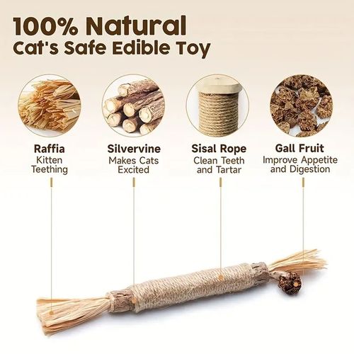 Interactive Cat Toy - Natural Wood Chew Stick for Dental Health - 1pc