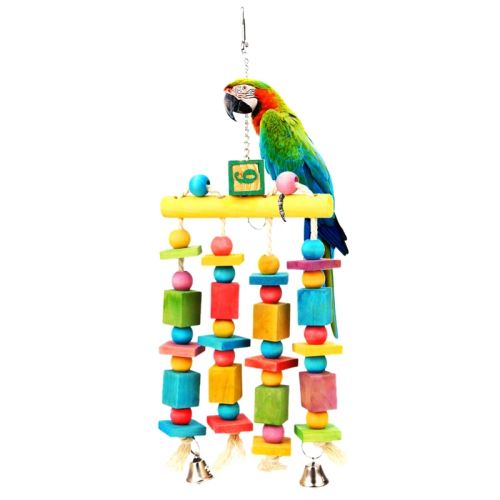 Colourful Natural Wood Bird Toy - Durable Fun Exercise for Pet Birds