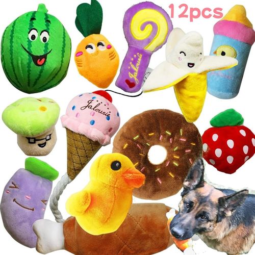 12 Piece Plush Dog Toy Set – Fun Squeaky & Chewy Pet Toys - Red