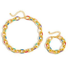 Elegant Alloy Necklace & Bracelet Set - Stylish Gold Accessory - Set