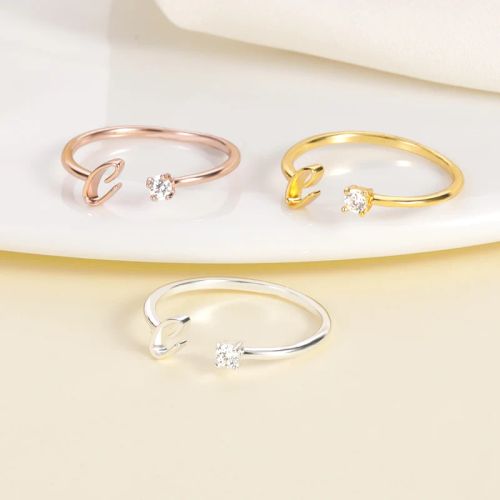 Trendy Stainless Steel Letter Rings - Adjustable Initials Fashion Jewellery