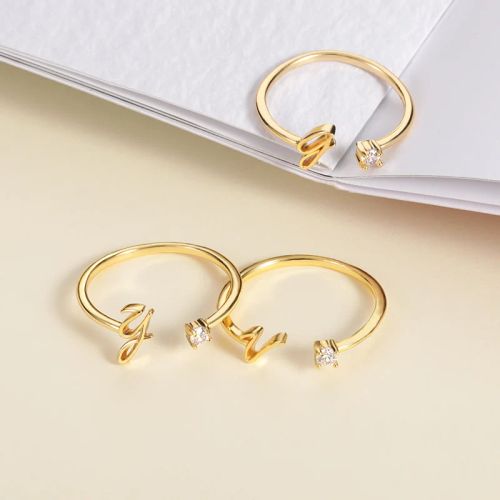 Trendy Stainless Steel Letter Rings - Adjustable Initials Fashion Jewellery