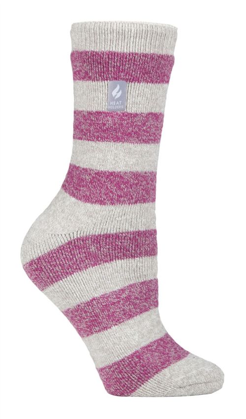 Heat Holders - Ladies Lite Socks (New) - Light Grey/ Berry (Bologna) / 4-7 UK