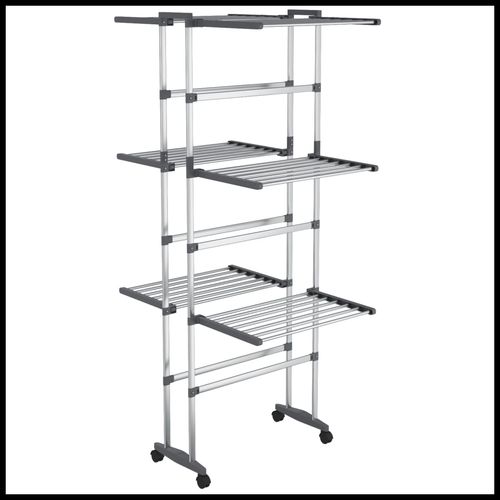 vidaXL 3-Tier Laundry Drying Rack with Wheels Silver 60x70x129 cm
