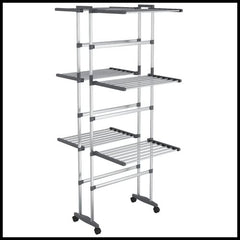 vidaXL 3-Tier Laundry Drying Rack with Wheels Silver 60x70x129 cm
