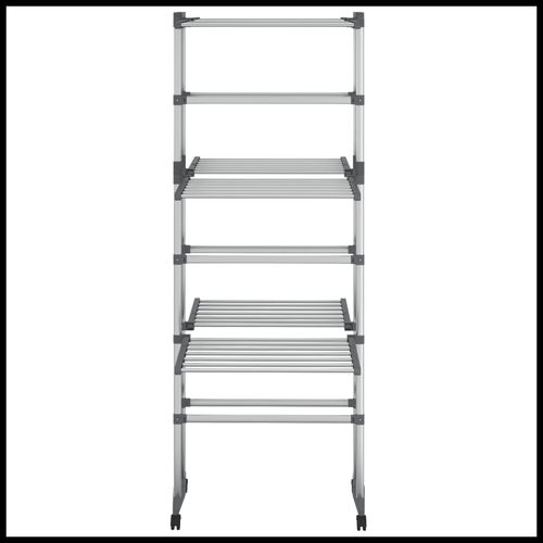 vidaXL 3-Tier Laundry Drying Rack with Wheels Silver 60x70x129 cm