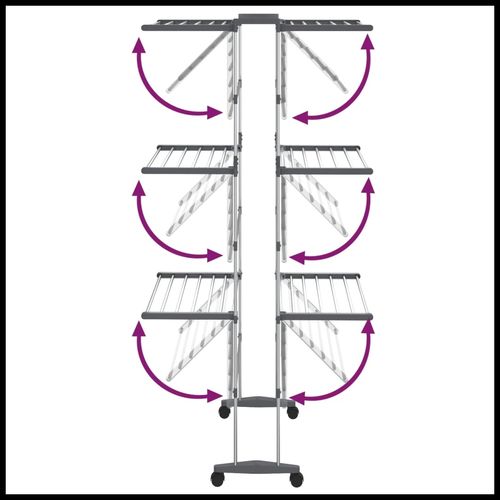 vidaXL 3-Tier Laundry Drying Rack with Wheels Silver 60x70x129 cm