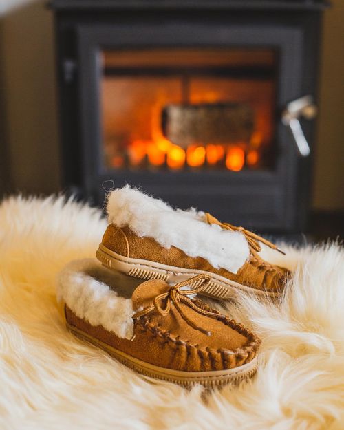 Nordvek Childrens Suede Moccasin Slippers - Rubber Sole - 435-100 - Chestnut / UK Kids 11