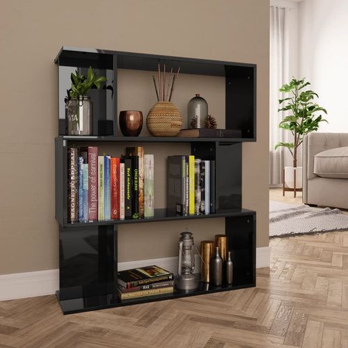 vidaXL Book Cabinet/Room Divider Smoked Oak 80x24x96cm Engineered Wood - high gloss black