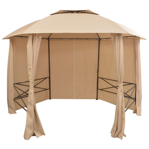 vidaXL Garden Marquee Pavilion Tent with Curtains Hexagonal 360x265 cm - beige