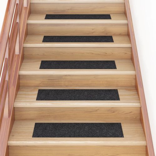vidaXL Self-adhesive Stair Mats Rectangular 15 pcs 60x25 cm Light Brown - black / 76 x 20 cm