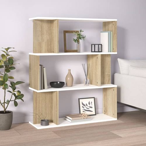 vidaXL Book Cabinet/Room Divider Smoked Oak 80x24x96cm Engineered Wood - white and sonoma oak