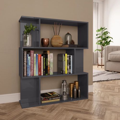 vidaXL Book Cabinet/Room Divider Smoked Oak 80x24x96cm Engineered Wood - high gloss grey