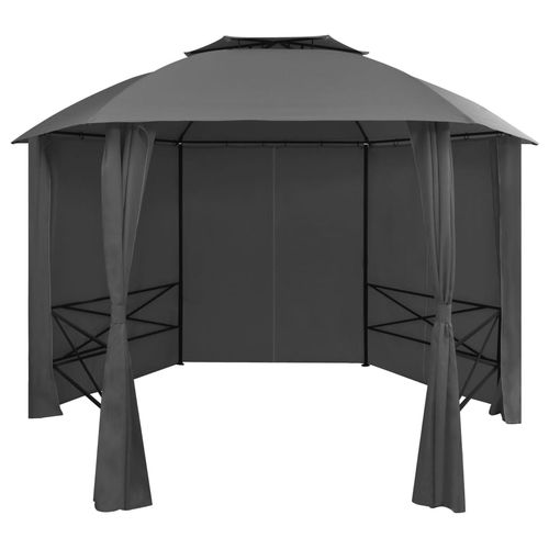 vidaXL Garden Marquee Pavilion Tent with Curtains Hexagonal 360x265 cm - anthracite