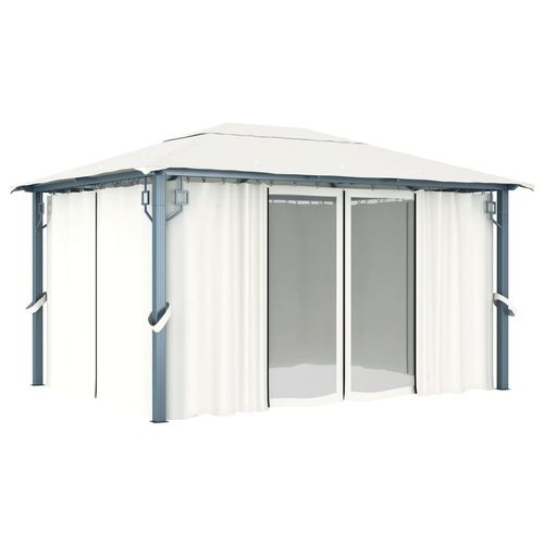 vidaXL Gazebo with Curtain 300x300 cm Cream Aluminium