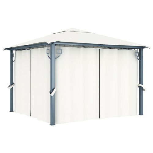 vidaXL Gazebo with Curtain 300x300 cm Cream Aluminium - cream / 300 x 300 cm