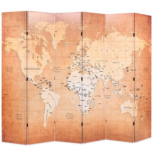 vidaXL Folding Room Divider 120x170 cm World Map Yellow - 228 x 170 cm