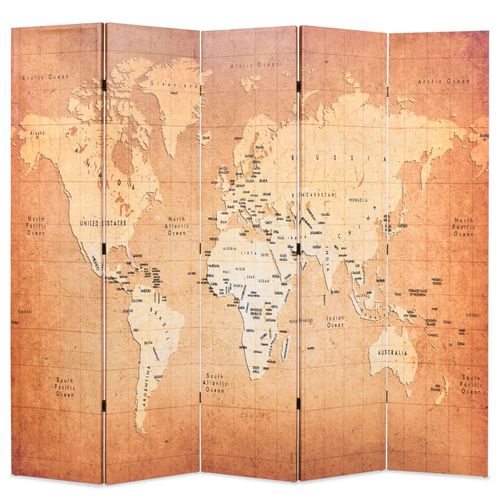 vidaXL Folding Room Divider 120x170 cm World Map Yellow - 200 x 170 cm