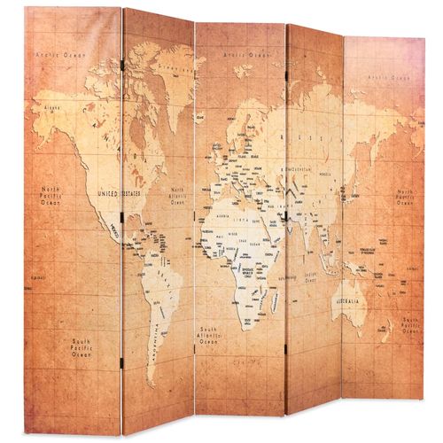 vidaXL Folding Room Divider 120x170 cm World Map Yellow