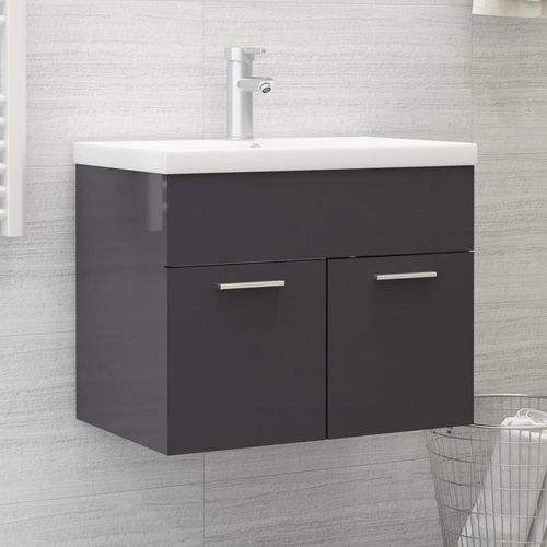 Sink Cabinet with Built-in Basin Chipboard 41x38.5cm to 100x38.5cm - high gloss grey / 60 x 38.5 x 46 cm