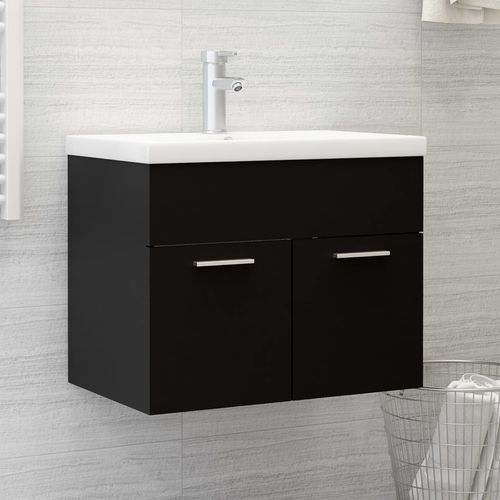 Sink Cabinet with Built-in Basin Chipboard 41x38.5cm to 100x38.5cm - black / 60 x 38.5 x 46 cm