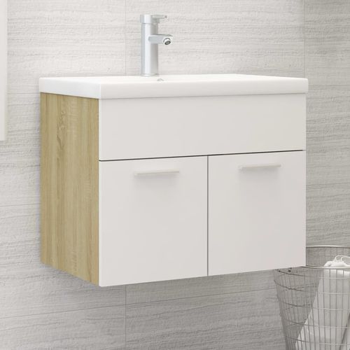 Sink Cabinet with Built-in Basin Chipboard 41x38.5cm to 100x38.5cm - white and sonoma / 60 x 38.5 x 46 cm