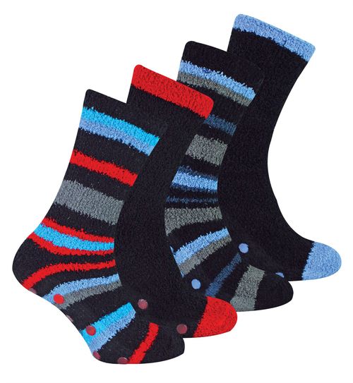 4 PAIRS - Sock Snob Mens Cosy Socks - Blue / Red Stripe