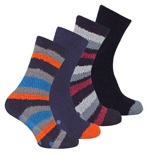 4 PAIRS - Sock Snob Mens Cosy Socks - Black / Orange Stripe