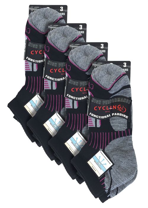 12 Pack Ladies Cycling Socks - 4-7 UK
