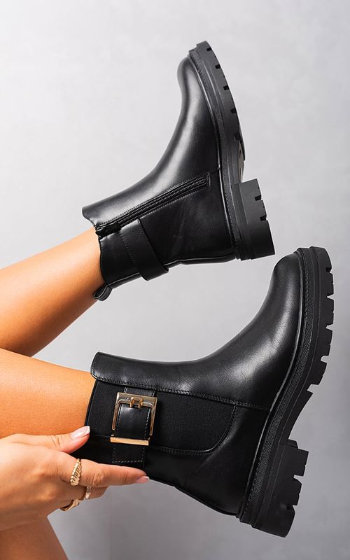 Chelsea Ankle Boots with Inner Zipper and Elastic Insert - Black / 7