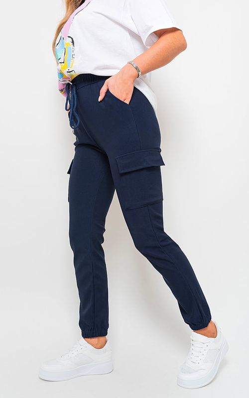 High Waisted Faux Leather Cargo Trousers - Black Pu / S/M