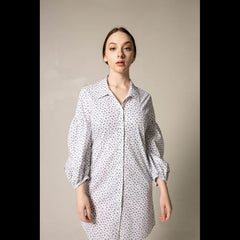 Shirt Dress with Oversized Sleeves in White Floral