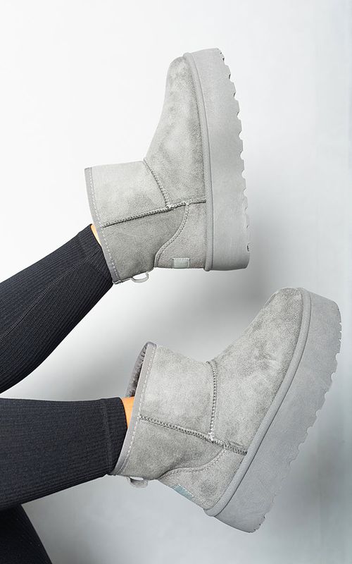Thick Heel Platform Boots - grey / 8
