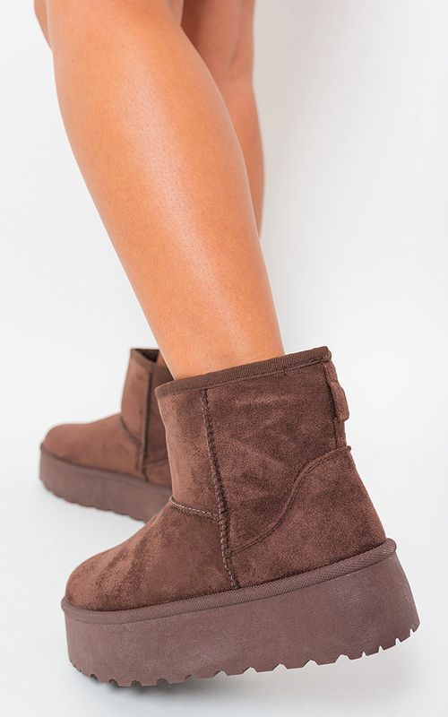 Thick Heel Platform Boots - BROWN / 7