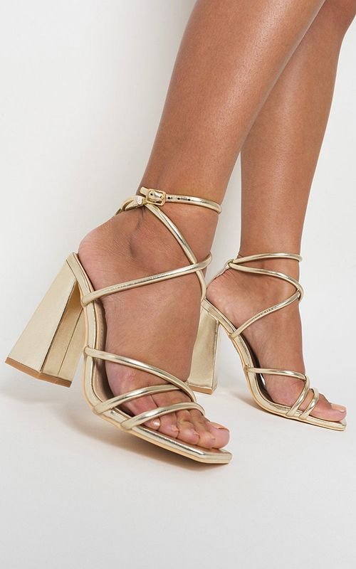 Strappy Ankle Block Heeled Sandals - Gold / 3