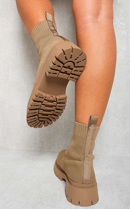 Chunky Sock Fit Ankle Boots - Khaki / 8
