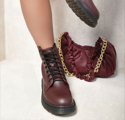 Lace-Up Platform Ankle Boots - Wine / 4