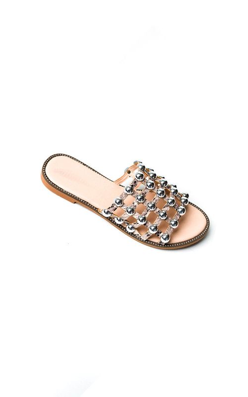 Studded Caged Open Toe Sliders - Snake / 8
