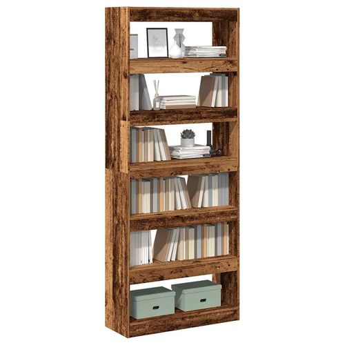 vidaXL Book Cabinet/Room Divider Smoked Oak 80x30x198 cm Engineered Wood - old wood