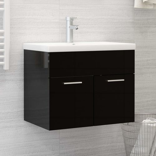 Sink Cabinet with Built-in Basin Chipboard 41x38.5cm to 100x38.5cm - high gloss black / 60 x 38.5 x 46 cm