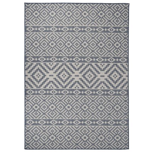 vidaXL Outdoor Flatweave Rug 80x150 cm Grey - blue stripes / 120 x 170 cm
