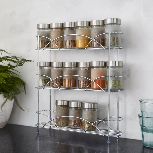 Freestanding Spice Rack Chrome or Black Powder Coated Finish - Silver