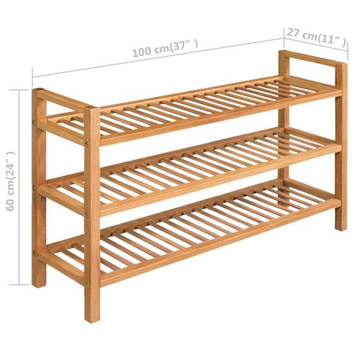 vidaXL Shoe Rack with 3 Shelves 50x27x60 cm Solid Oak Wood