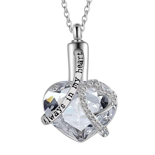 Amerixun Heart Cremation Jewelry - Keepsake Ashes Pendant Necklace - White