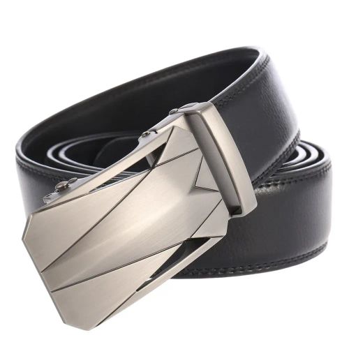 CEXIKA Large Size Genuine Leather Belt with Metal Automatic Buckle - 115cm / black