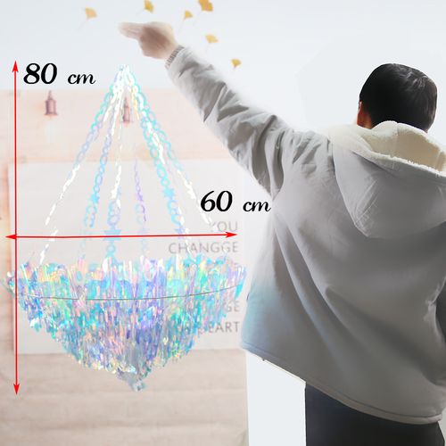 Parehope Iridescent Star Ceiling Fan Curtains for Festive Decor - Chandelier shape